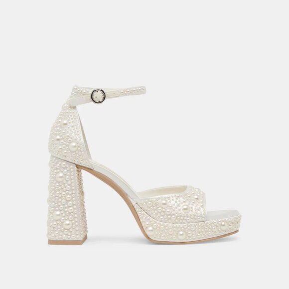 Dolce Vita Pandro Pearl Heels in True White Satin - Picture 1 of 11